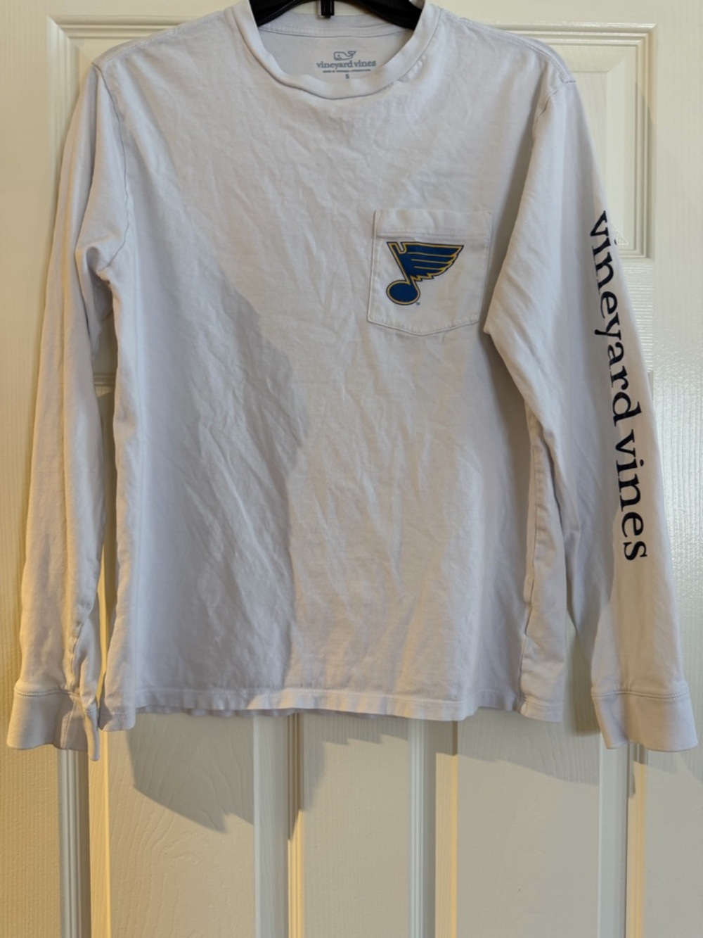Vineyard Vines White Long-Sleeve Tee with Blue St. Louis Blues Chest Patch